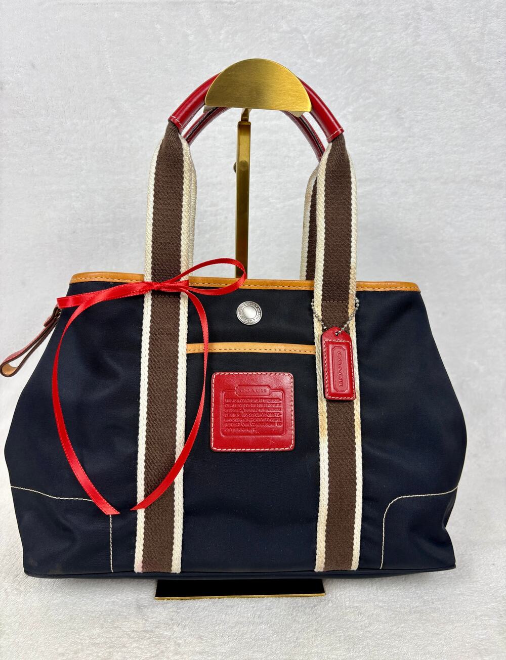 Coach Vintage Y2K Hamptons Weekend Mini Tote in Black Nylon, Red Leather Trim